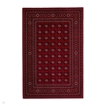 Dubai 62098 Traditional Bokhara Floral Motif Pattern Medallion Border Soft High Density Smooth Touch Polyester Deep Red/Navy/Black/White Rug-Think Rugs-Rug Love - The Most Loved Rug Store